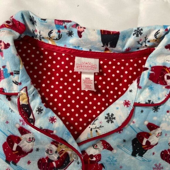 Target Wondershop Women's Light Blue Santa Notch Collar Button up Coat Style Paj - Picture 8 of 14